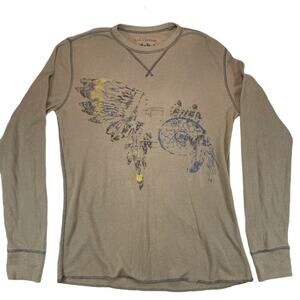 Red Camel Vintage Graphic Thermal Shirt Beige Tan Large Mens Long Sleeve